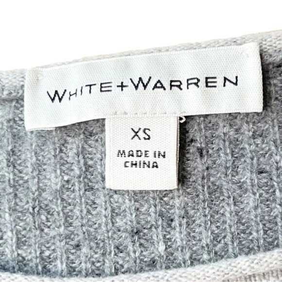 White + Warren Cashmere Sweater Women's Size XS Gray Black Colorblock Crew Neck - Picture 5 of 10